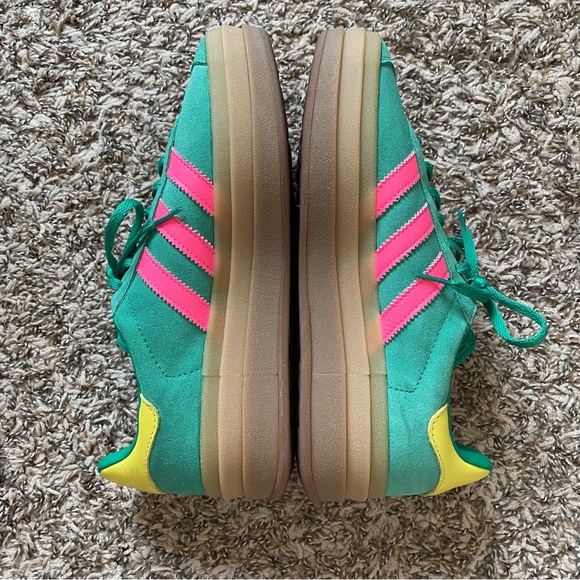 Adidas Gazelle Bold Platform Sneaker Shoes Lifestyle Court Green Pink Sulfur 8.5 - Picture 7 of 12
